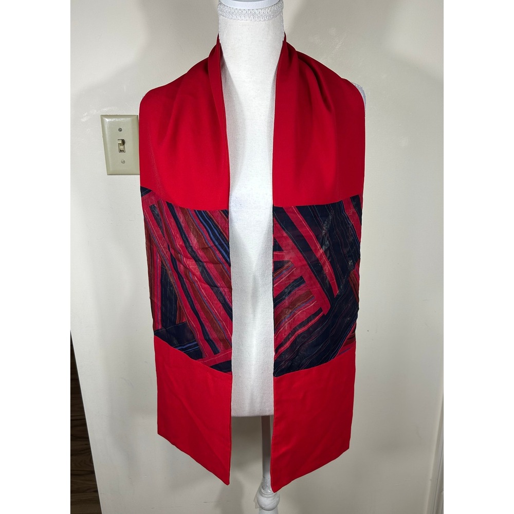 Red Statement Scarf Sash Women's Blue Striped Abstract Paneled‎ Color Block Wrap
